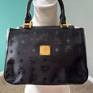 MCM Authentic Vintage Black Germany Visetos Nylon & Leather Handbag/Tote